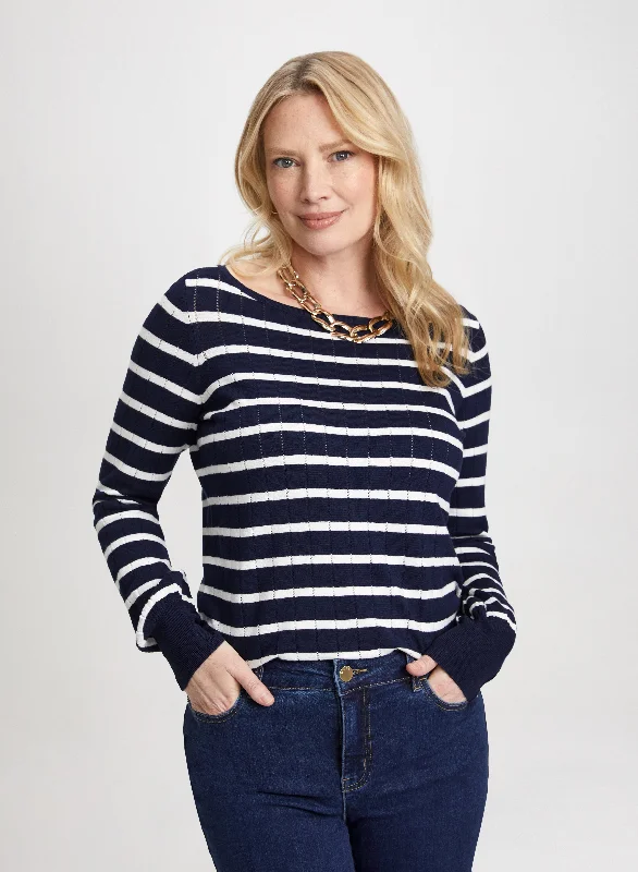 Decorative Button Striped Sweater