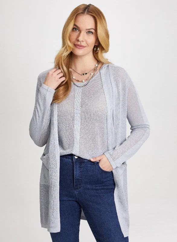 Hooded Tunic-Style Knit Cardigan