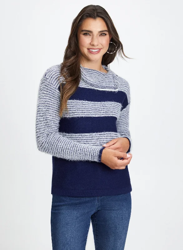 Striped Fuzzy Knit Sweater