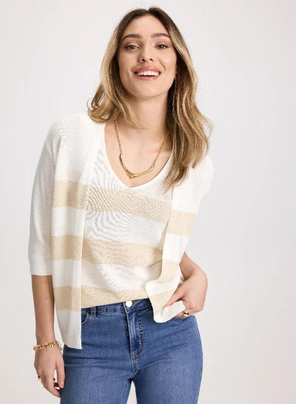 Striped Open-Front Cardigan