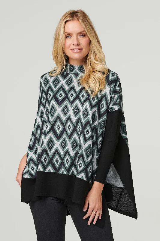 Ikat Print High Neck Oversized Top