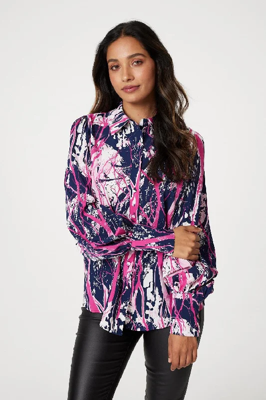 Abstract Print Puff Sleeve Blouse