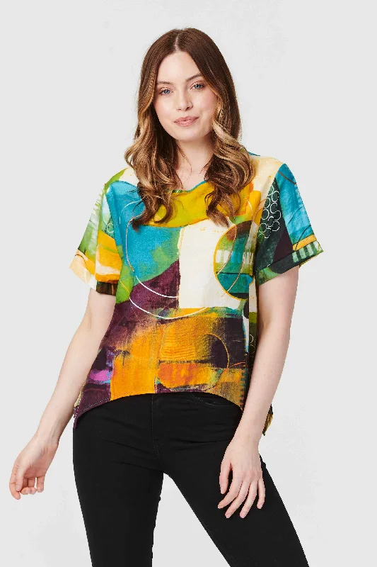 Abstract Print Short Sleeve Top