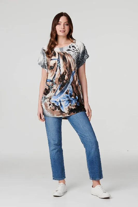 Embellished Horse Print T-Shirt