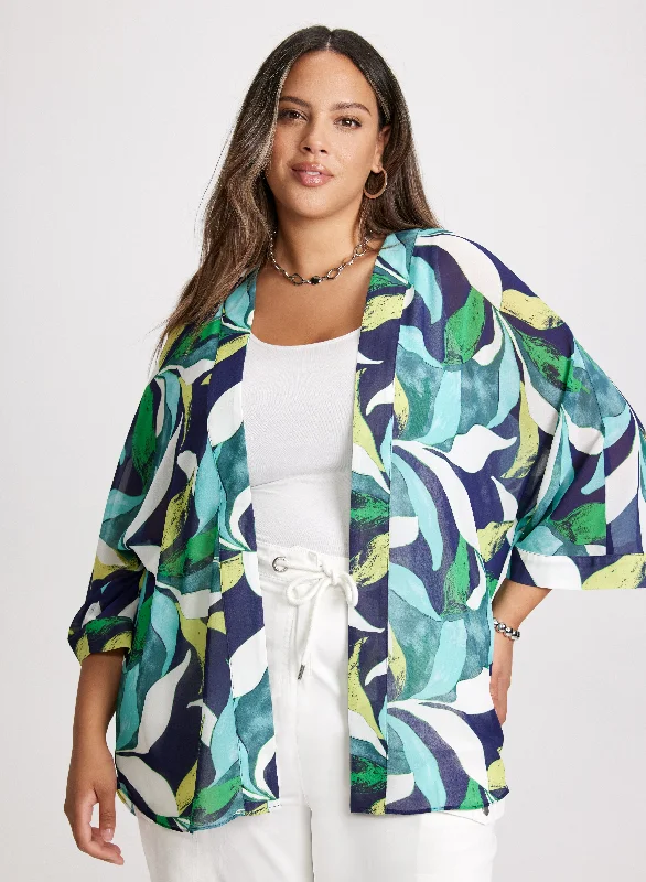 Tropical Print Open Cardigan