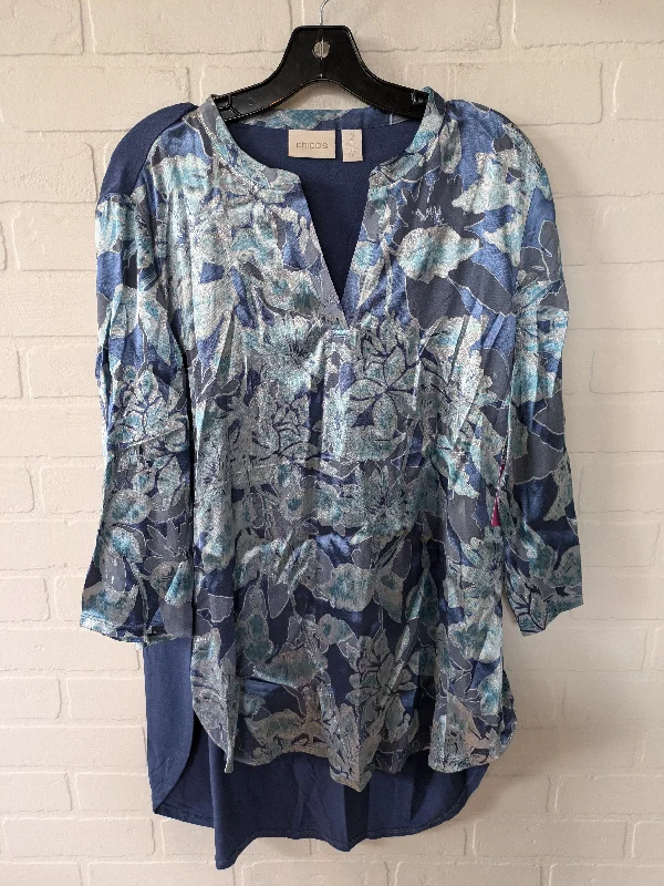 Blue & Silver Blouse Long Sleeve Chicos, Size L