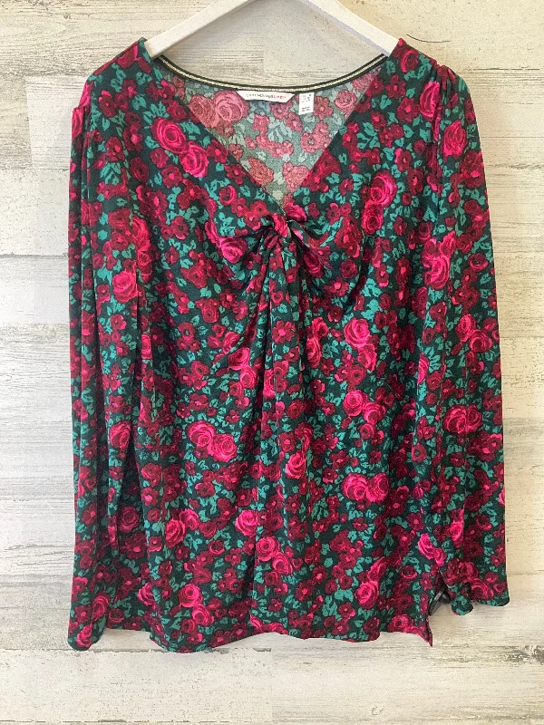 Green & Red Blouse Long Sleeve Isaac Mizrahi Live Qvc, Size 1x