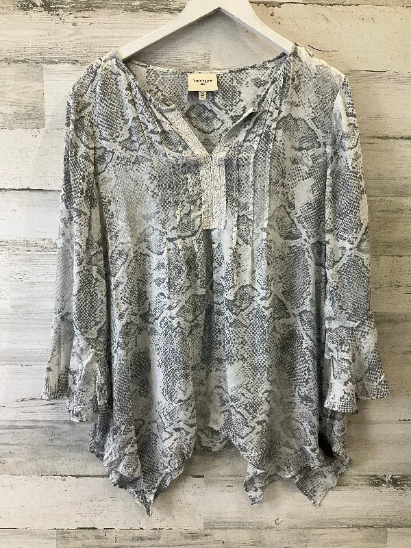 Grey & White Blouse 3/4 Sleeve Haute Hippie, Size Xl