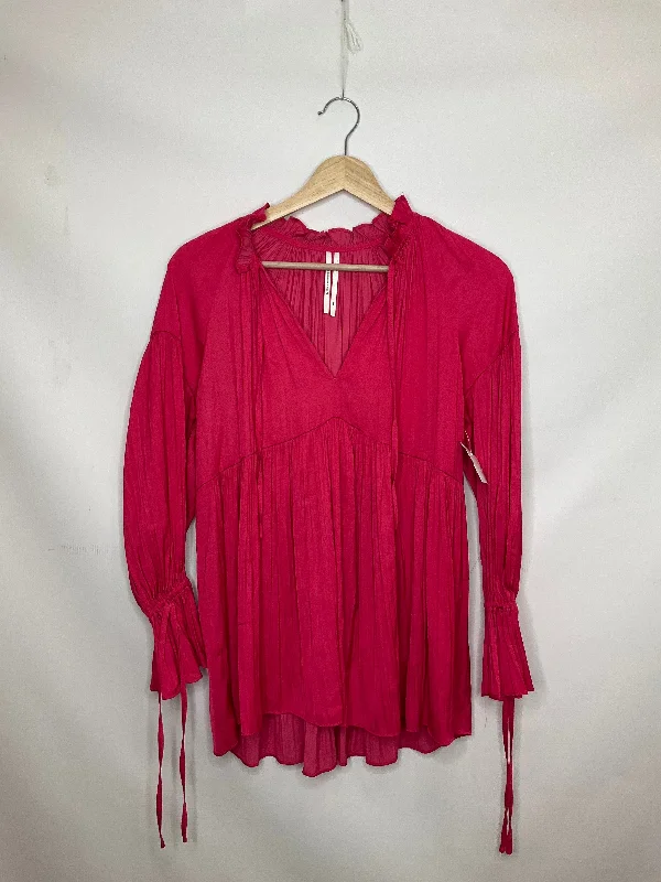 Hot Pink Blouse Long Sleeve Anthropologie, Size Xxs