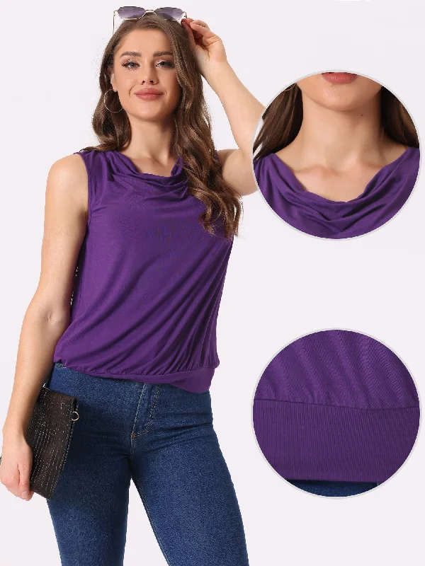 Sleeveless Tops Cowl Neck Lightweight Casual Blouse