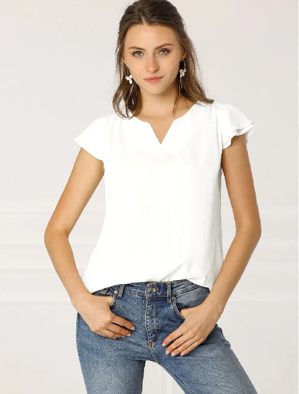 Work Business Casual Plain Cap Sleeve Blouse Top