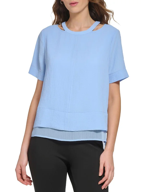 Womens Crinkle Cut-Out Blouse