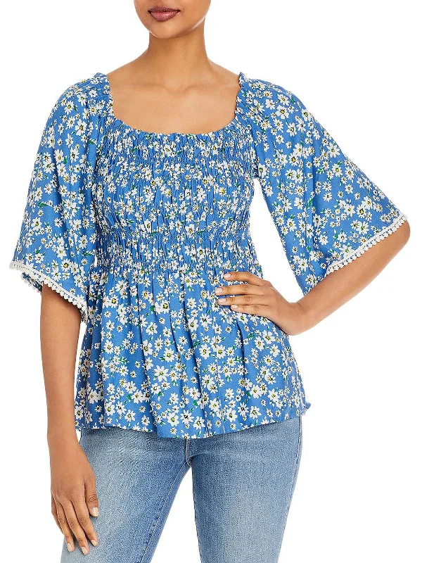 Womens Floral Smocked Blouse