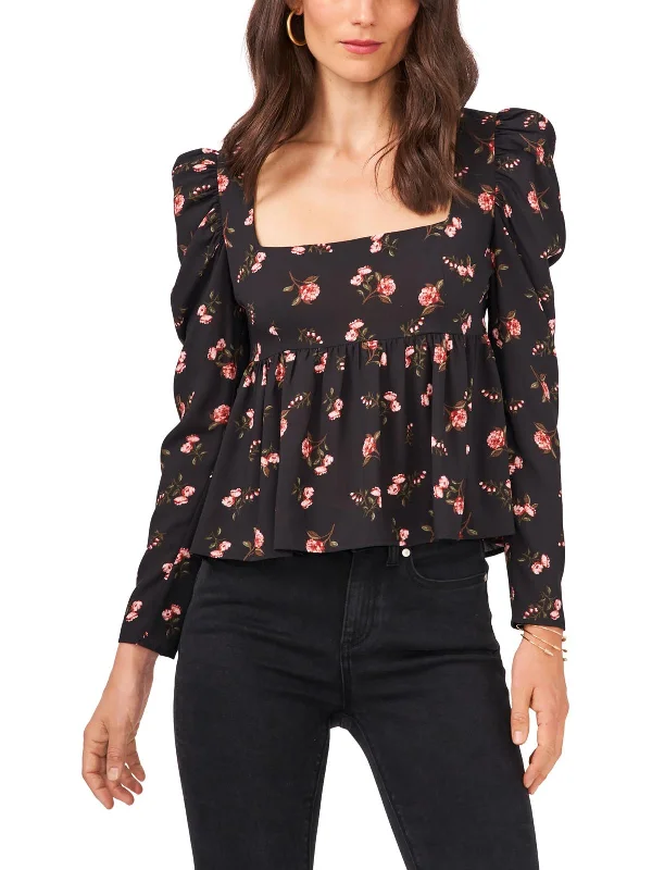 Womens Floral Square Neck Blouse