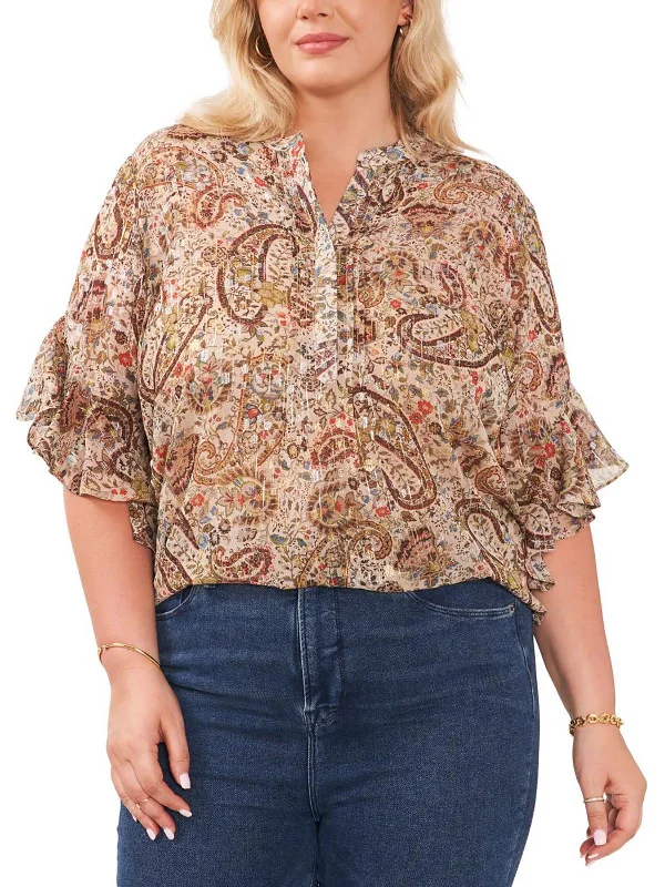 Womens Paisley Print Pintuck Blouse