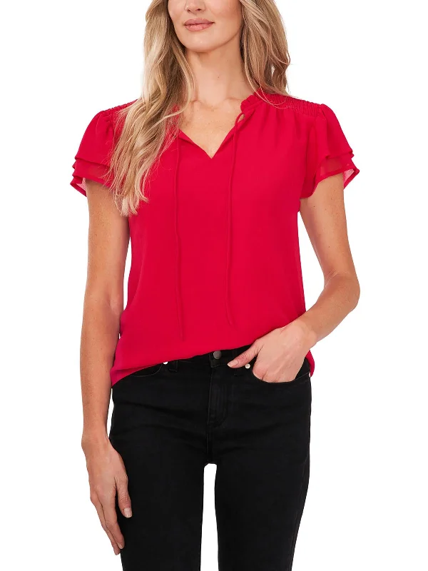 Womens Ruffled Crepe Blouse