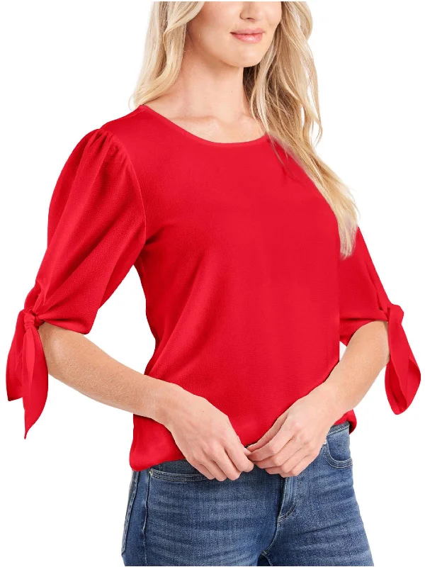 Womens Side Slit Puff Sleeve Blouse