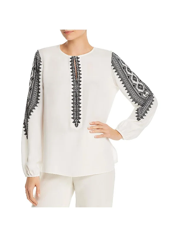 Zadie Womens Silk Embroidery Blouse