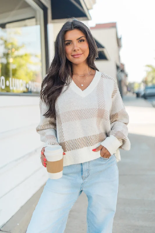 By The Book Brown Plaid V-Neck Sweater