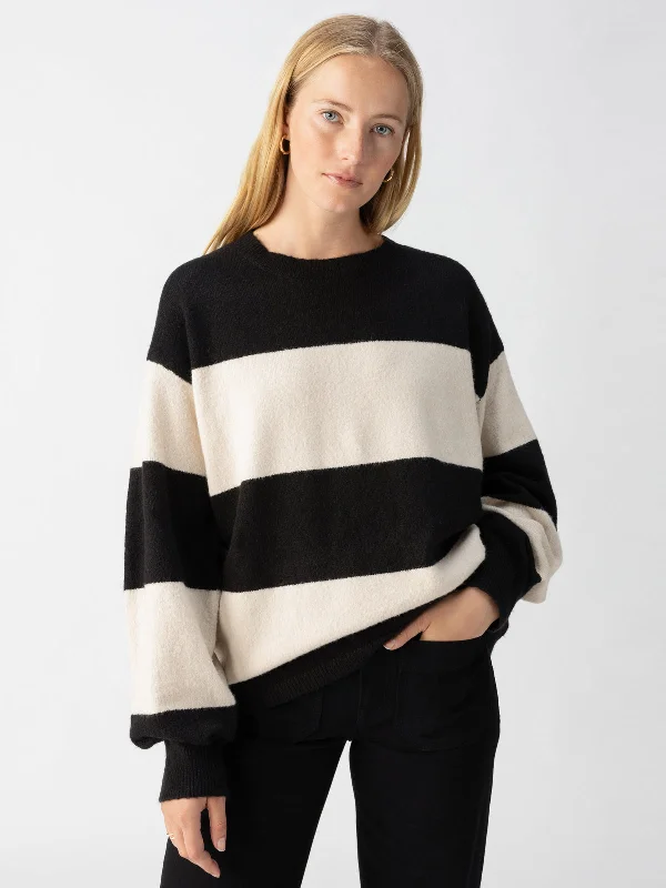 Cuddle Up Crewneck Sweater Toasted Almond Black Stripe