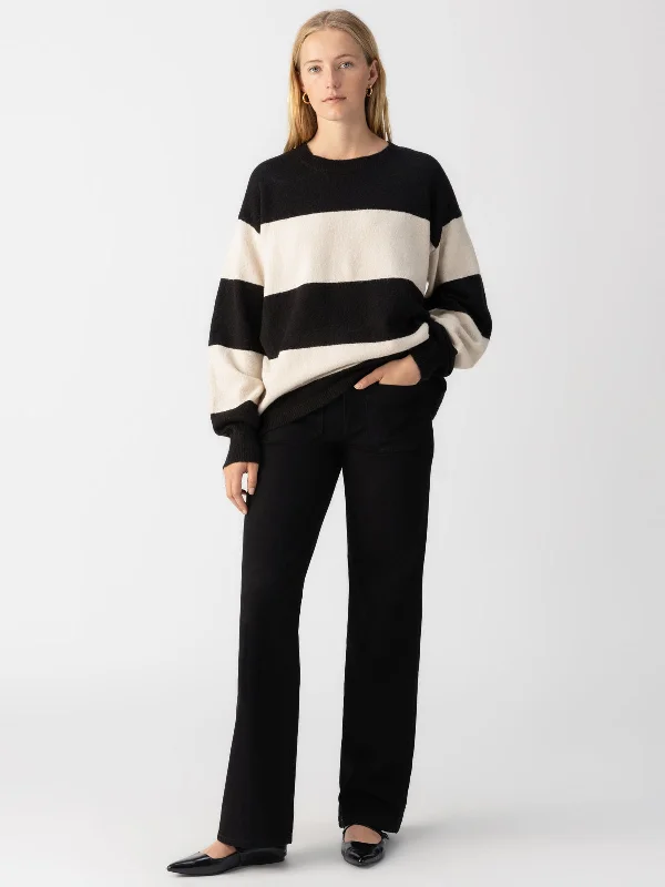 Cuddle Up Crewneck Sweater Toasted Almond Black Stripe