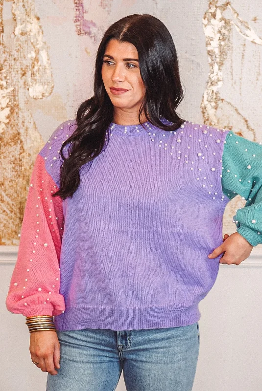 Pearl Trends Lavender Colorblock Sweater