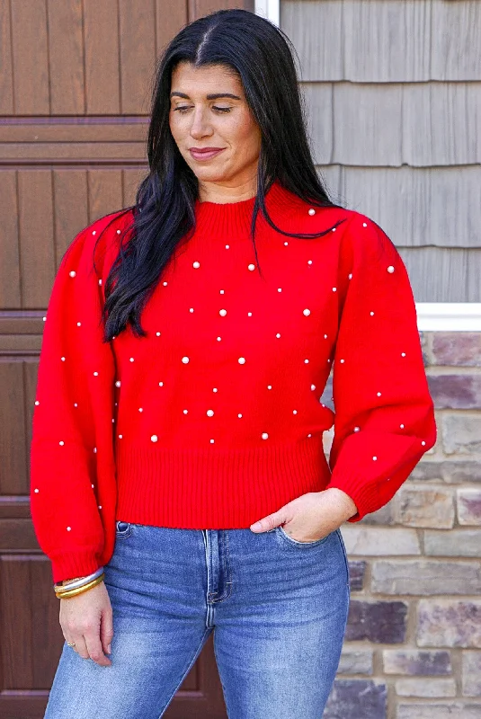 Happiness Awaits Red Pearl Sweater