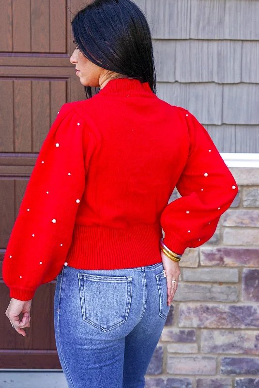 Happiness Awaits Red Pearl Sweater