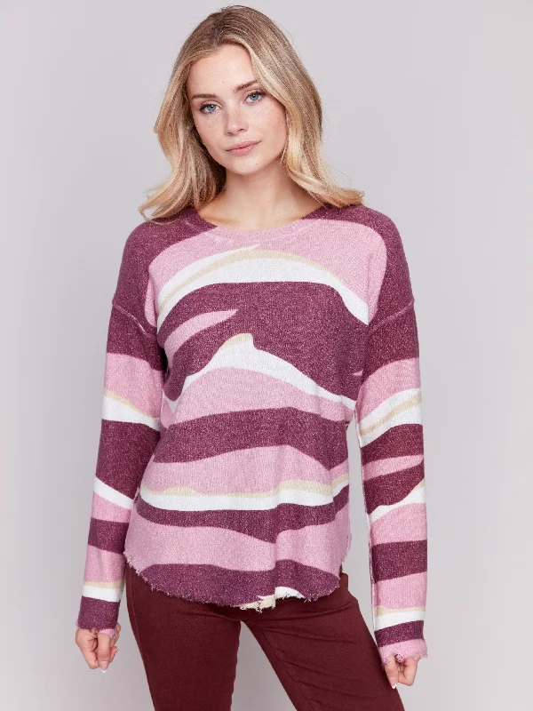 Reversible Printed Plush Sweater - Burgundy