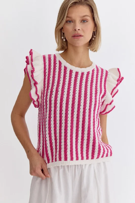 Ruffled Stripes Hot Pink Top