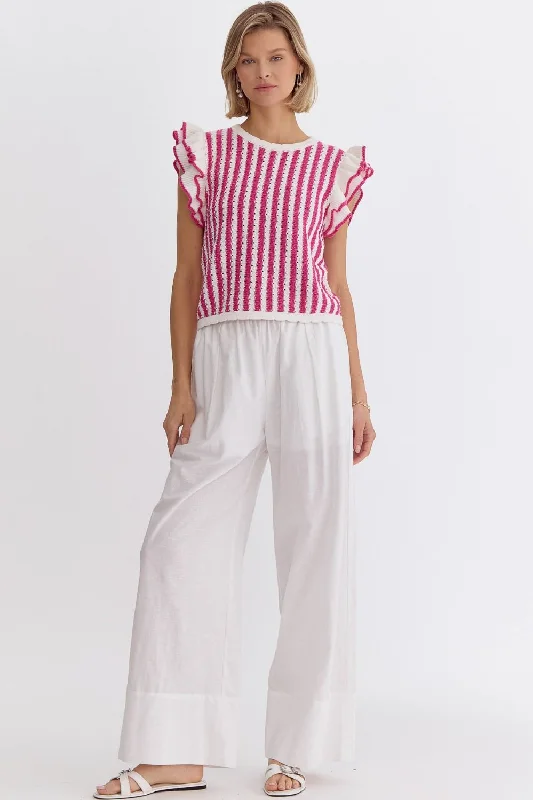 Ruffled Stripes Hot Pink Top