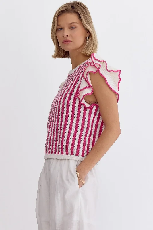 Ruffled Stripes Hot Pink Top