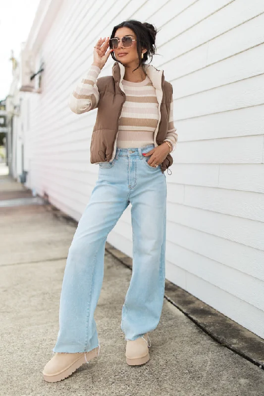 See It Through Pink And Brown Striped Fitted Sweater