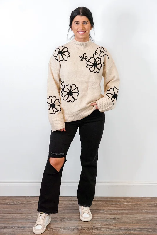 Stitch Of Flowers Natural Sweater