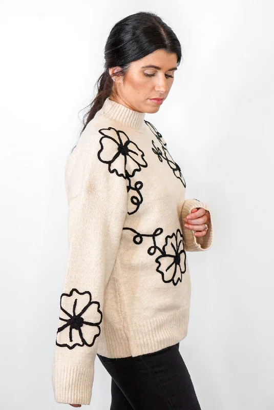 Stitch Of Flowers Natural Sweater