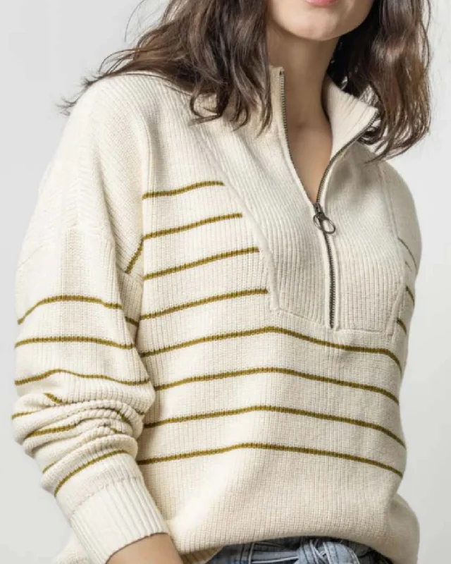 Striped Zip Front Sweater Cream Stripe