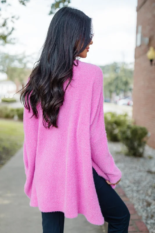 Thinking Of You Hot Pink Fuzzy Henley Sweater