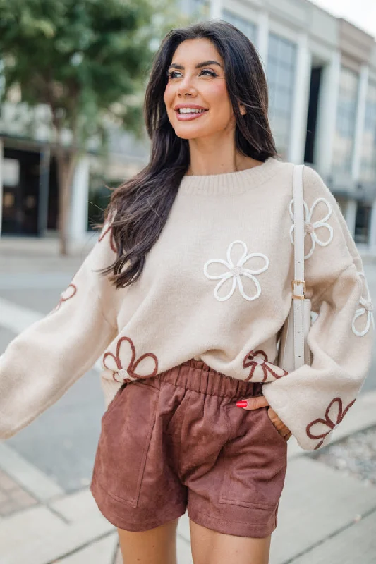 Would've Been The One Brown Flower Embroidered Sweater