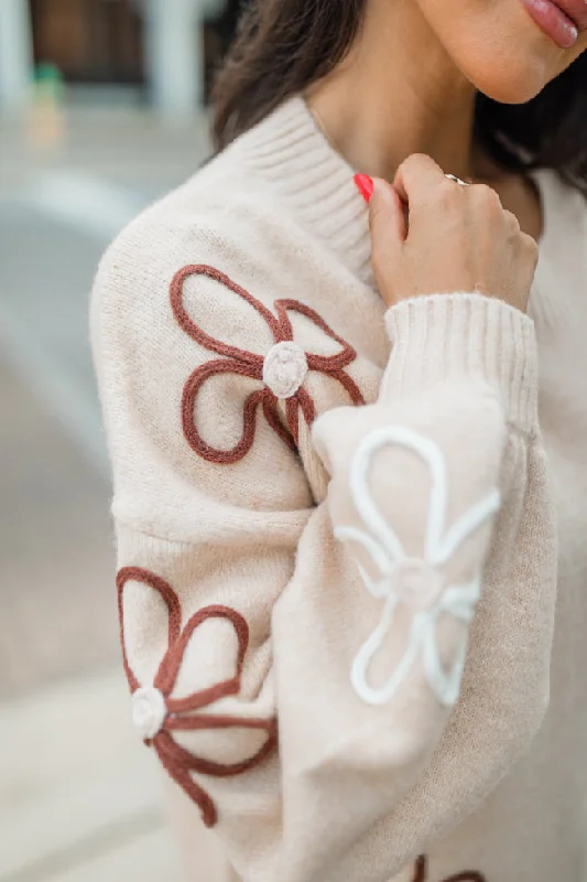 Would've Been The One Brown Flower Embroidered Sweater