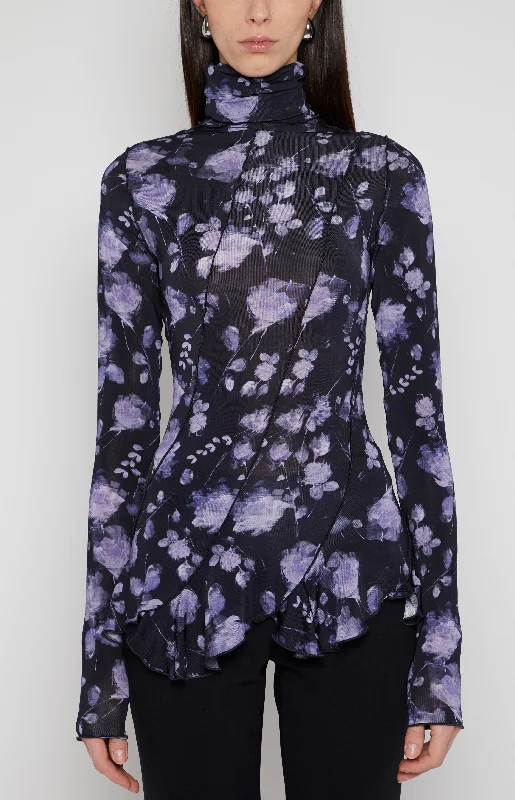 FLORAL PATCH TURTLENECK TOP