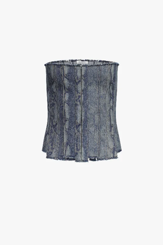 Snake Frayed Paneled Bustier