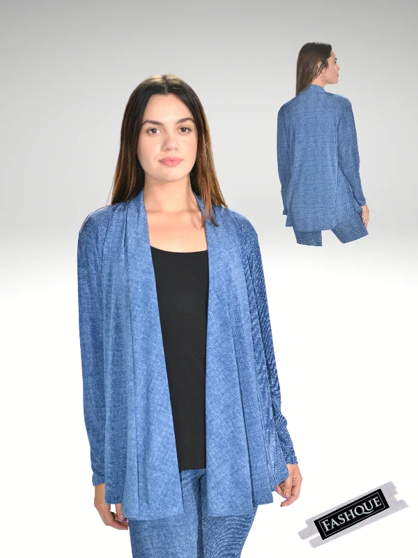 FASHQUE - Solid Open Front Long Full Sleeve Cardigan - T613