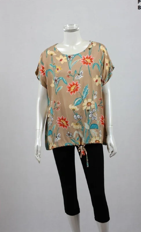 Women's Blouse in Beige With Floral Pattern Soft Cotton