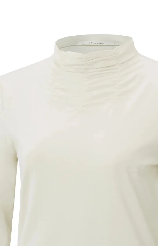 YAYA long slv silver birch gathered mock neck top