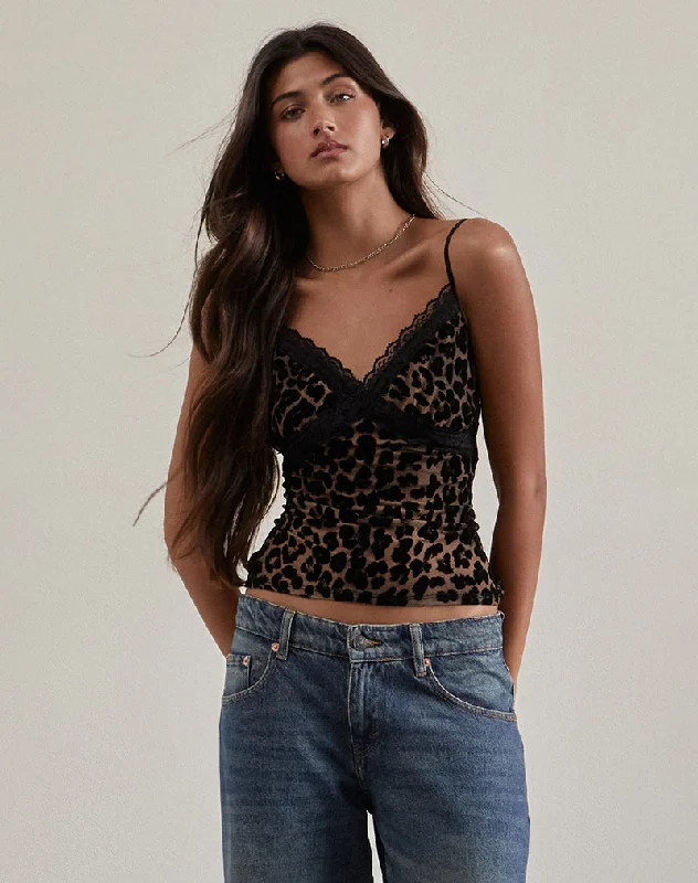 Alcesta Top in Flock Mesh Rar Leopard