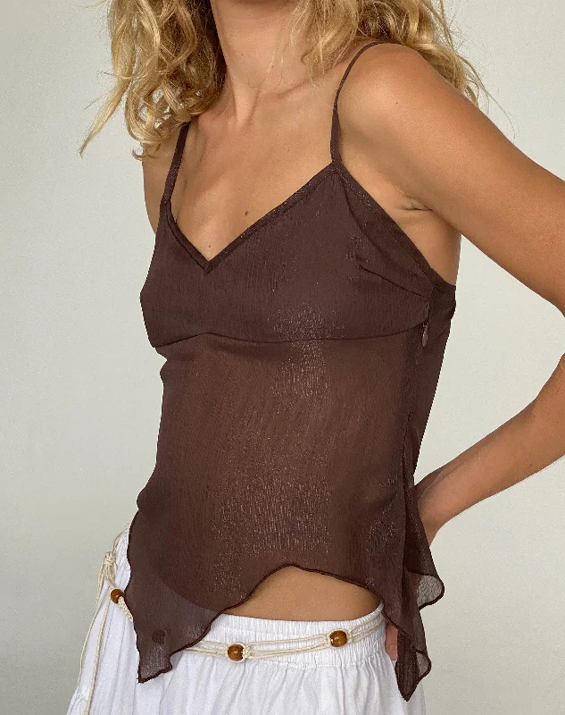 Carmeline Longline Cami Top in Shimmer Brown