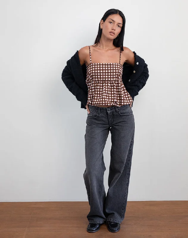 Charlita Frill Cami Top in Tonal Gingham Brown