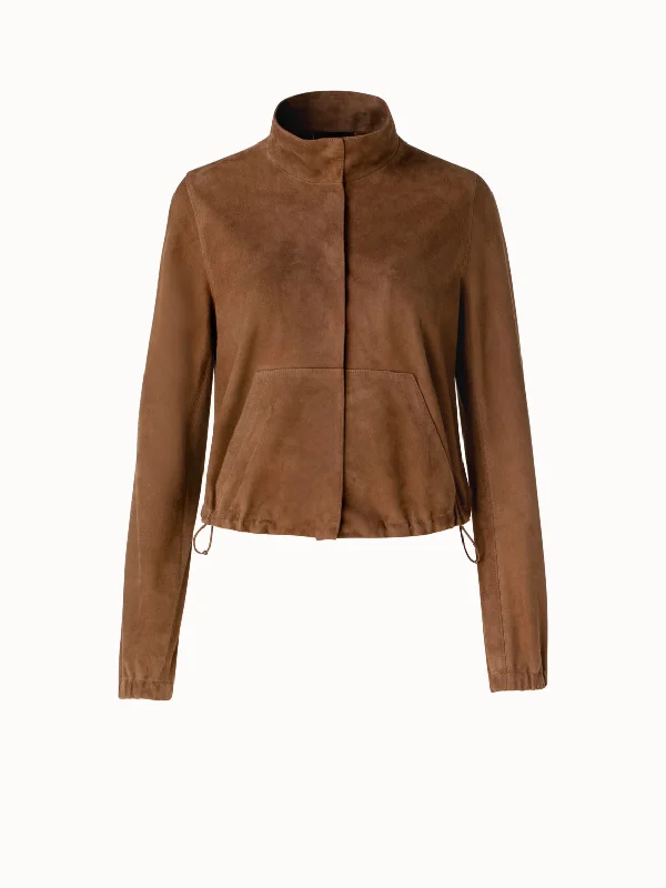 Cropped Suede Leather Drawstring Jacket