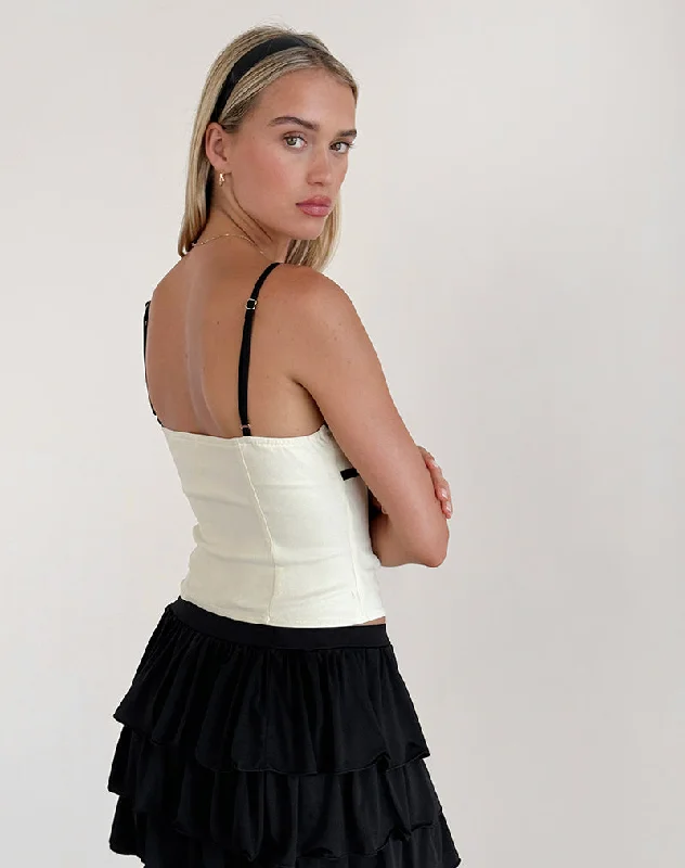 Duta Cami Top in Cream with Black Bows