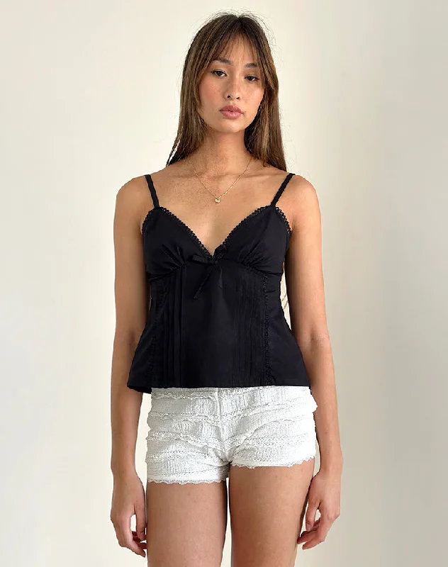 Jepuni Cami Top in Black Poplin